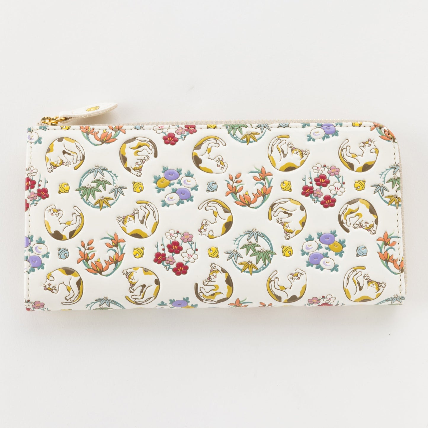 Asakusa Bunko L-shaped Zipper Long Wallet (Cat pattern)
