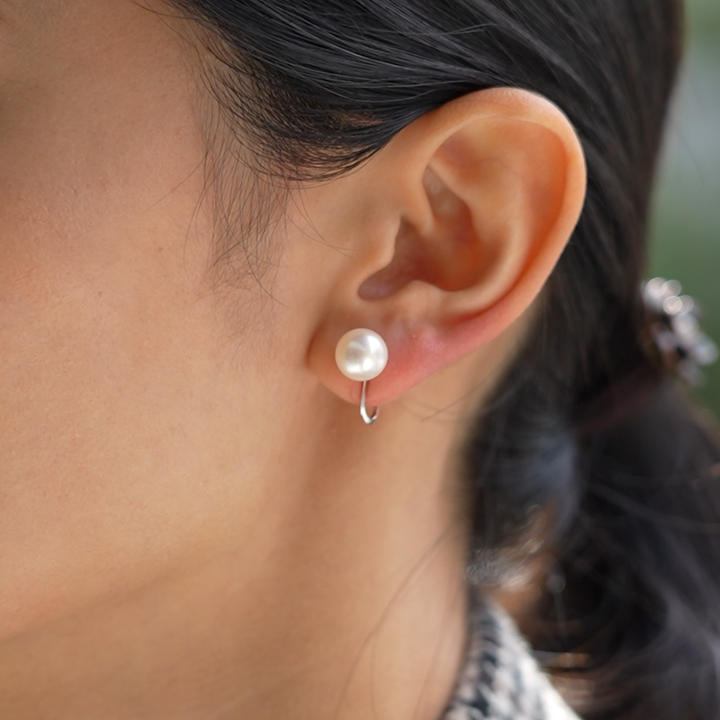 【Maria】Akoya Pearls 9mm Bead Hole Earrings/Ear jewerly (Made in Japan, Tokyo)