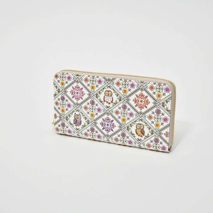 Asakusa Bunko U-shaped Zipper Long Wallet (Owl pattern)