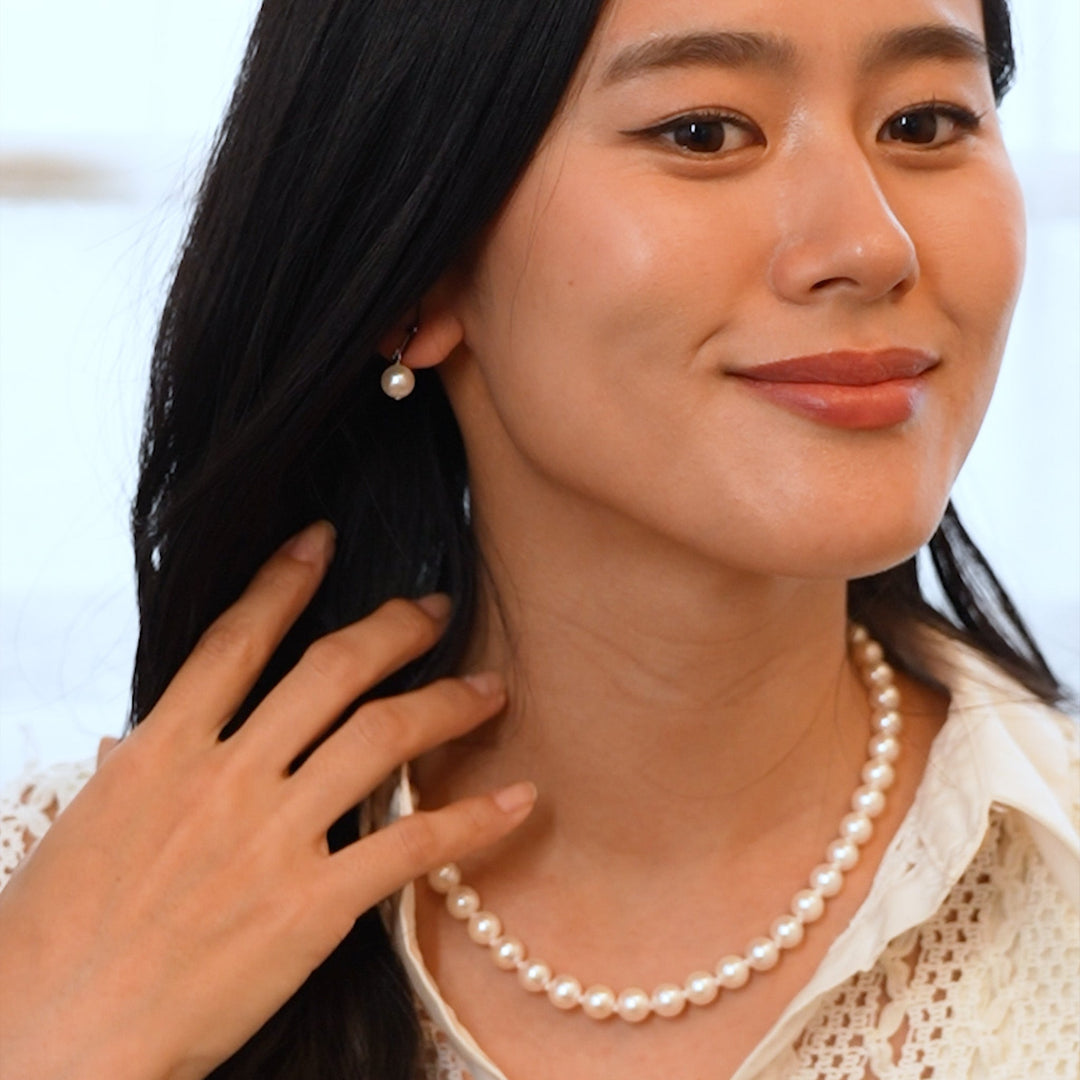 【Maria】Akoya Pearl Necklace & Earrings/Ear jewerly Set (Made in Japan, Tokyo)