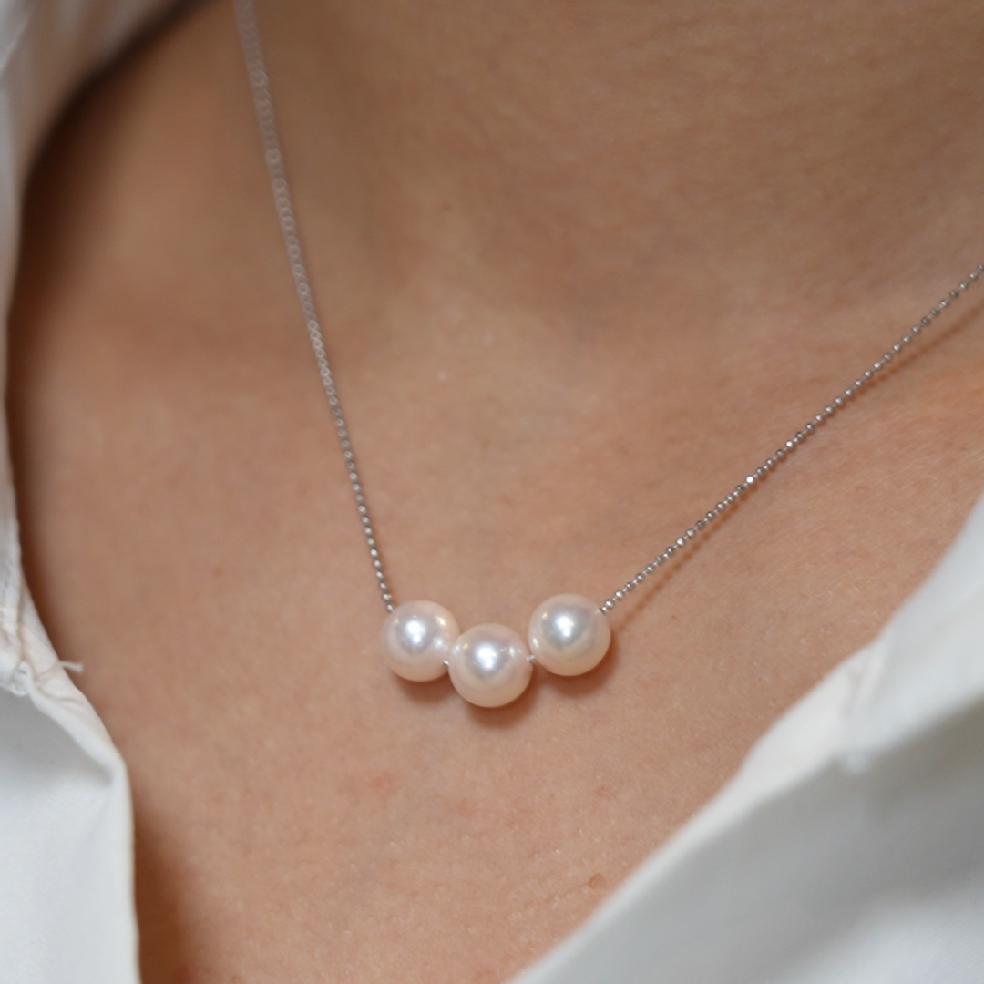 【Maria】Hanadama Pearl 3 Bead Line Pendant (Made in Japan, Tokyo)