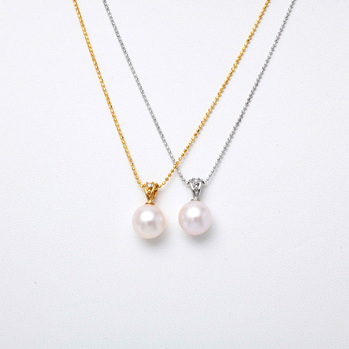 Akoya pearl 9mm bead pendant 1 diamond