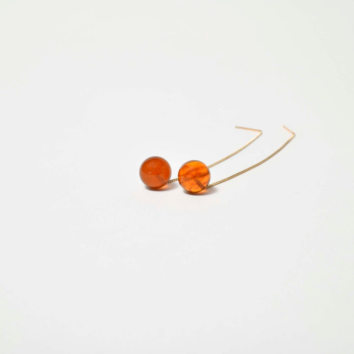 【Amberlogue】Amber Ball-shaped Earrings (Made in Japan, Iwate)