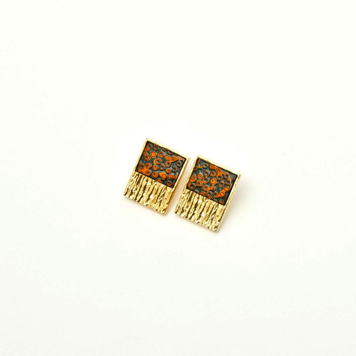 【KABA - SUCOSi】Tsugaru-nuri Basic Gold Earrings - Square (Made in Japan, Aomori)