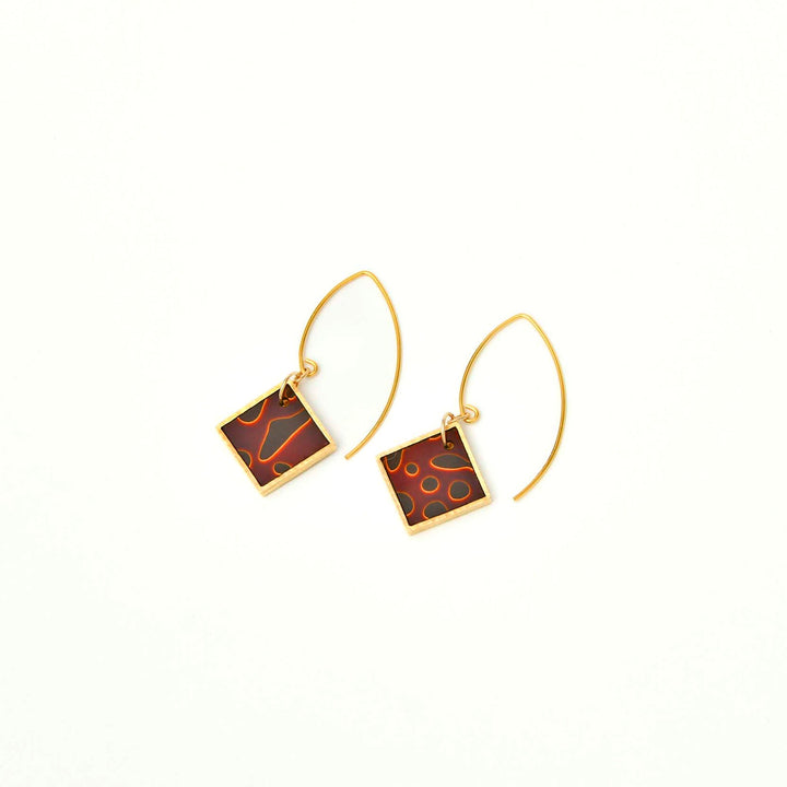 【KABA - SUCOSi】Tsugaru-nuri Basic Hook Earrings - Square (Made in Japan, Aomori)