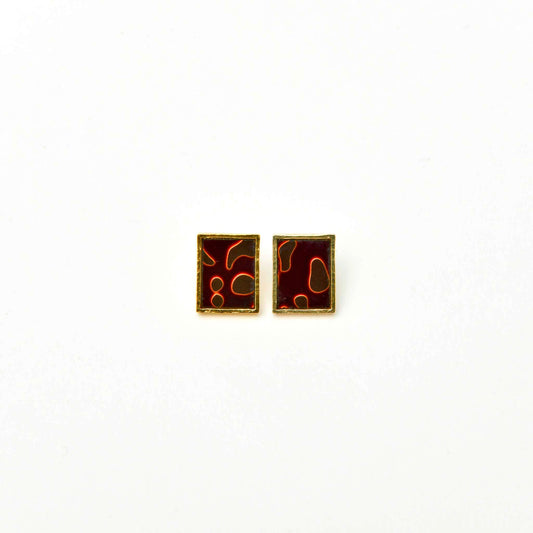 【KABA - SUCOSi】Tsugaru-nuri Basic Earrings - Square (Made in Japan, Aomori)