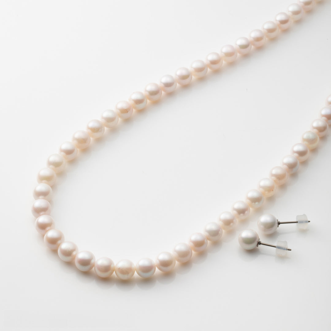 【Maria】Akoya Pearl Necklace & Earrings/Ear jewerly Set (Made in Japan, Tokyo)