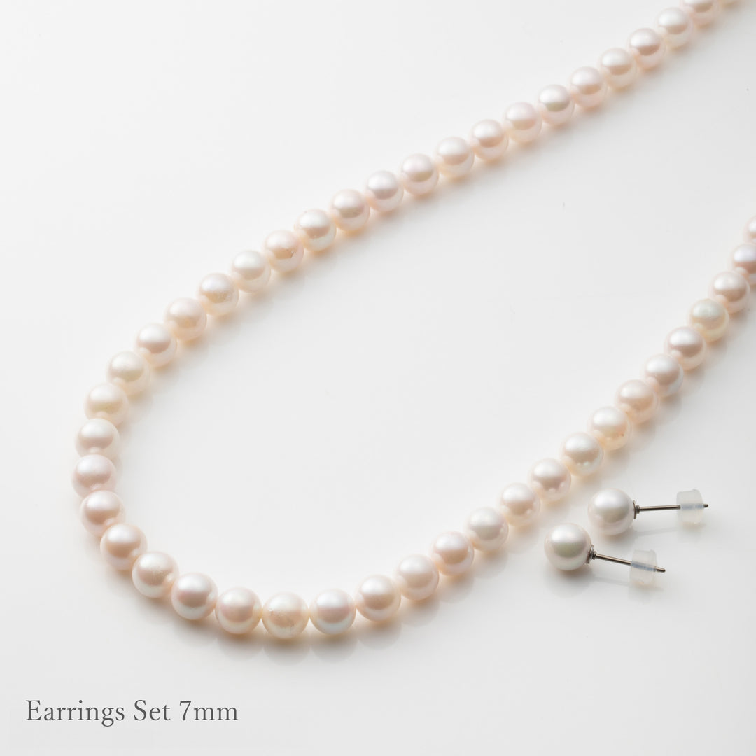 【Maria】Akoya Pearl Necklace & Earrings/Ear jewerly Set (Made in Japan, Tokyo)