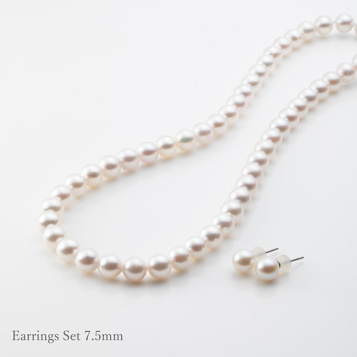 【Maria】Akoya Pearl Necklace & Earrings/Ear jewerly Set (Made in Japan, Tokyo)