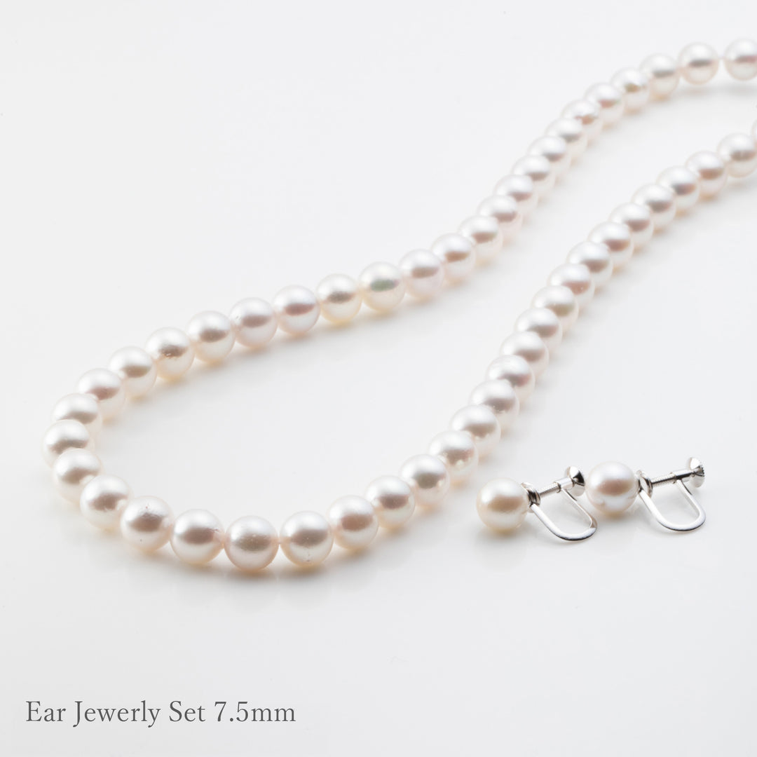 【Maria】Akoya Pearl Necklace & Earrings/Ear jewerly Set (Made in Japan, Tokyo)