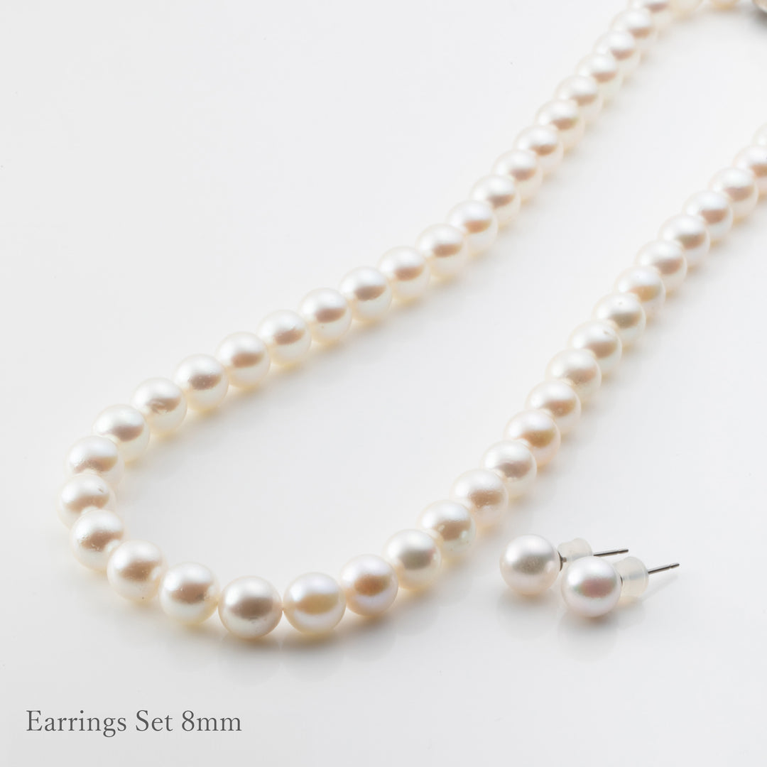 【Maria】Akoya Pearl Necklace & Earrings/Ear jewerly Set (Made in Japan, Tokyo)