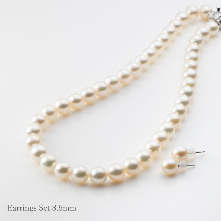 【Maria】Akoya Pearl Necklace & Earrings/Ear jewerly Set (Made in Japan, Tokyo)