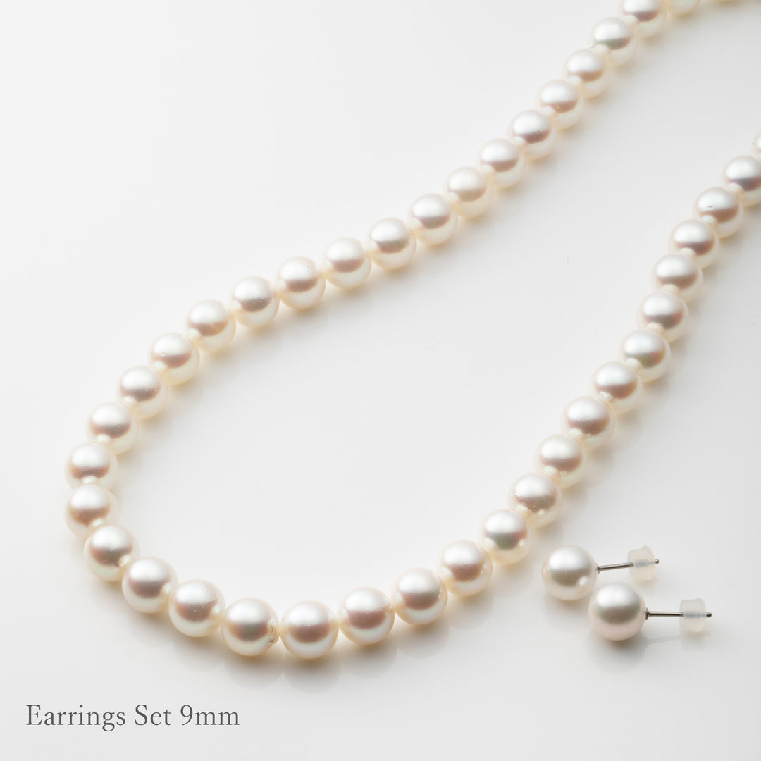 【Maria】Akoya Pearl Necklace & Earrings/Ear jewerly Set (Made in Japan, Tokyo)