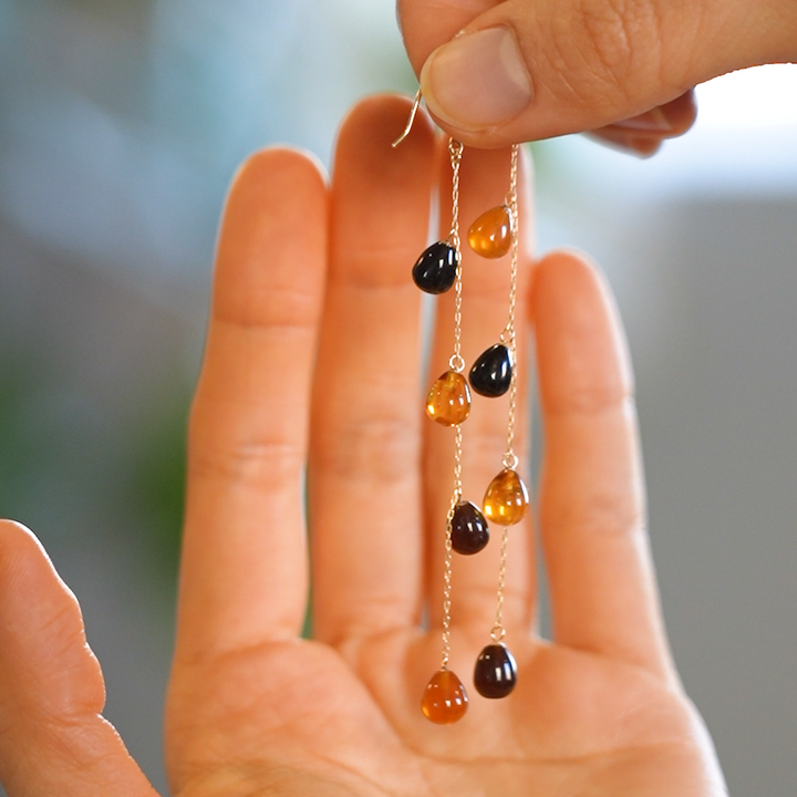 【Amberlogue】Amber Drop Chain Earrings (Made in Japan, Iwate)