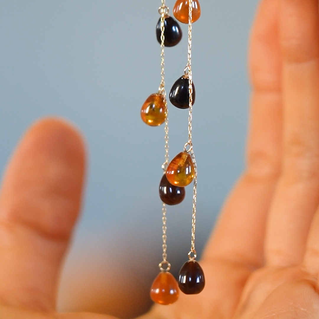 【Amberlogue】Amber Drop Chain Earrings (Made in Japan, Iwate)