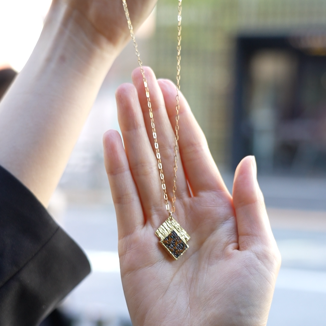【KABA - SUCOSi】Tsugaru-nuri Basic Gold Necklace - Square (Made in Japan, Aomori)