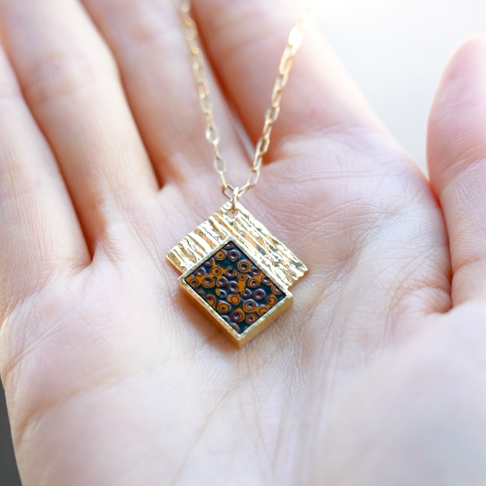 【KABA - SUCOSi】Tsugaru-nuri Basic Gold Necklace - Square (Made in Japan, Aomori)