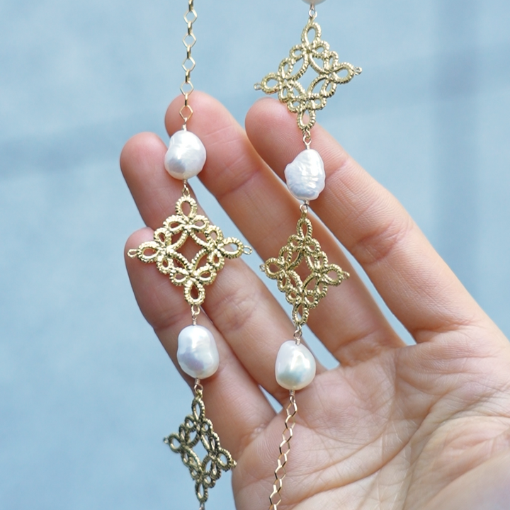 【Gold-Knot】Gold Leaf Long Necklace - Arabesque (Made in Japan, Ishikawa)