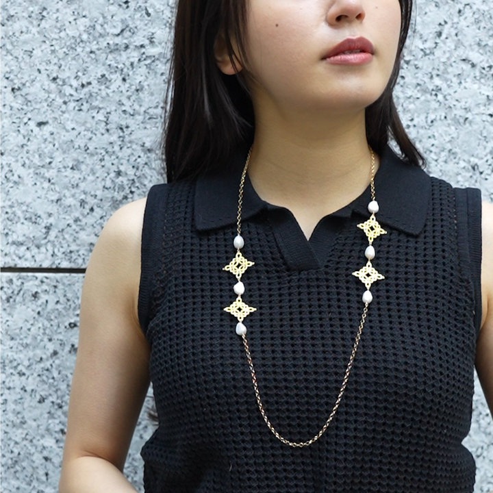 【Gold-Knot】Gold Leaf Long Necklace - Arabesque (Made in Japan, Ishikawa)