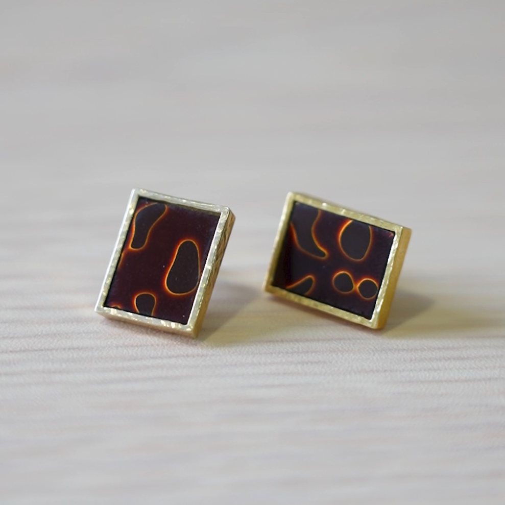 【KABA - SUCOSi】Tsugaru-nuri Basic Earrings - Square (Made in Japan, Aomori)