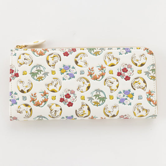 Asakusa Bunko L-shaped Zipper Long Wallet (Cat pattern)
