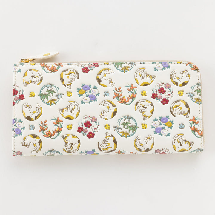 Asakusa Bunko L-shaped Zipper Long Wallet (Cat pattern)