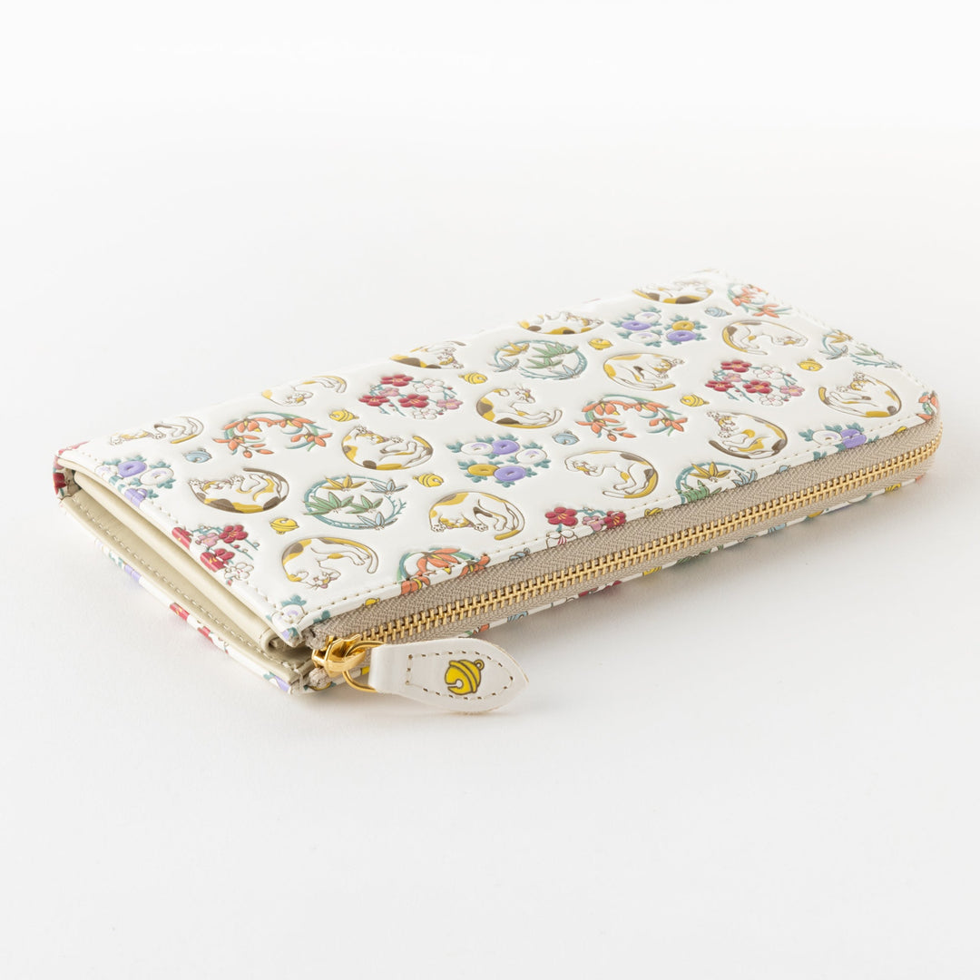 Asakusa Bunko L-shaped Zipper Long Wallet (Cat pattern)