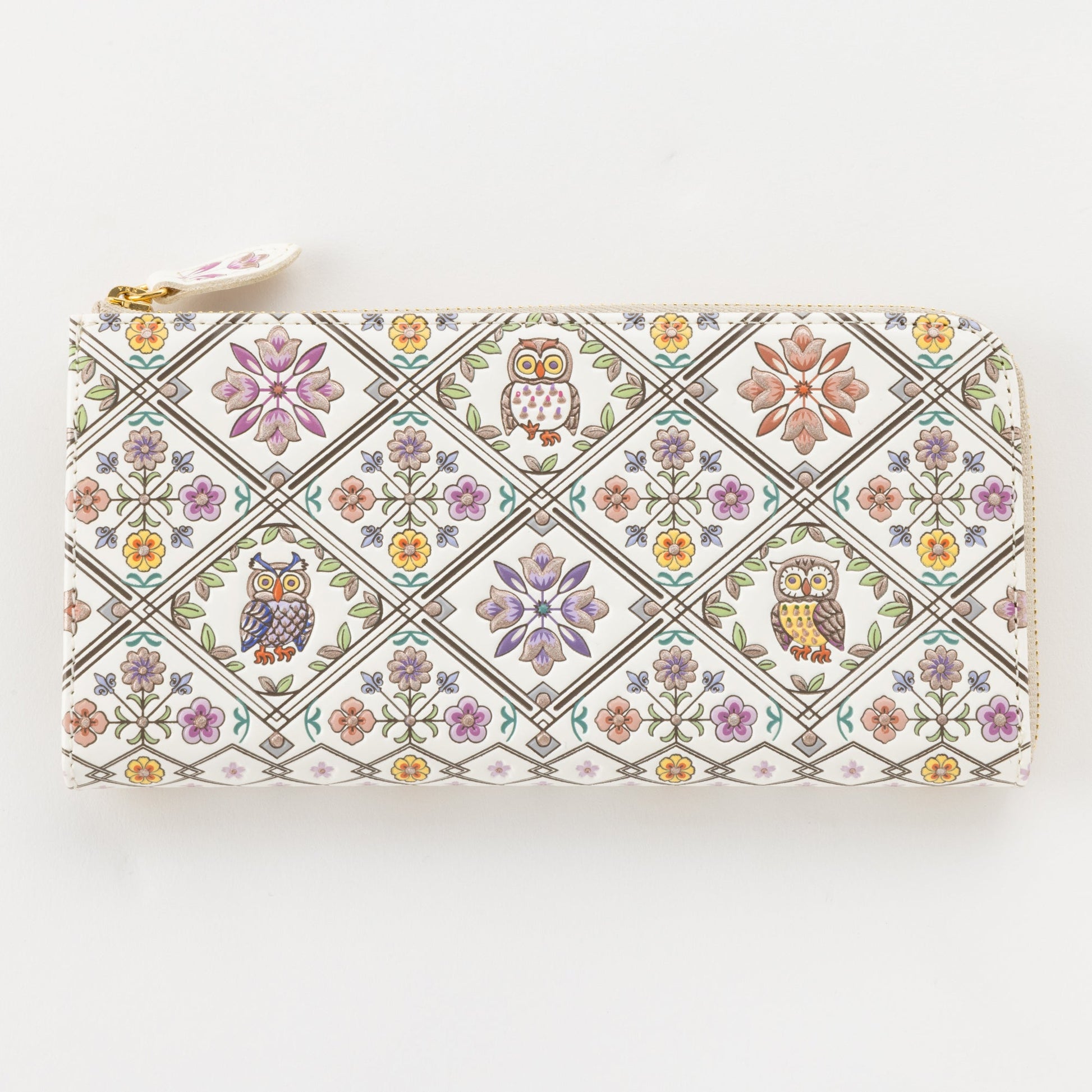 Asakusa Bunko L-shaped Zipper Long Wallet (Owl pattern)