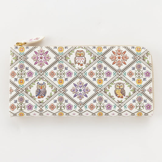 Asakusa Bunko L-shaped Zipper Long Wallet (Owl pattern)