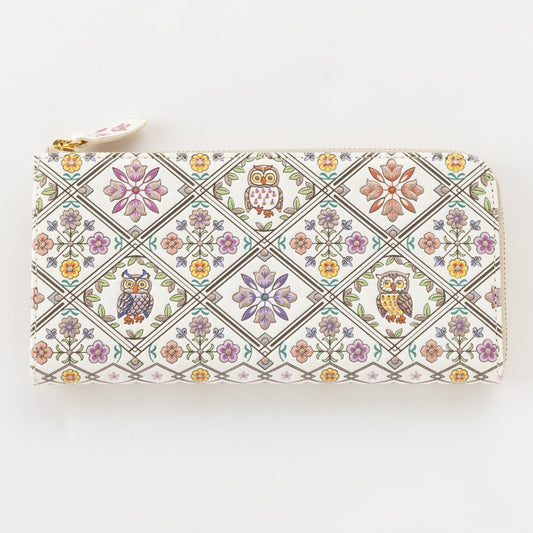 Asakusa Bunko L-shaped Zipper Long Wallet (Owl pattern)