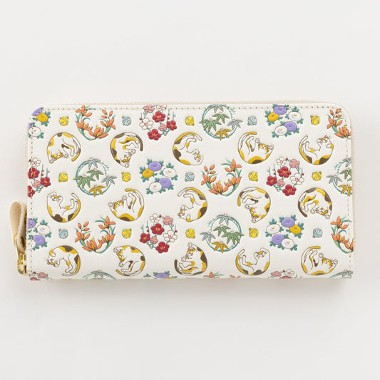 Asakusa Bunko U-shaped Zipper Long Wallet (Cat pattern)