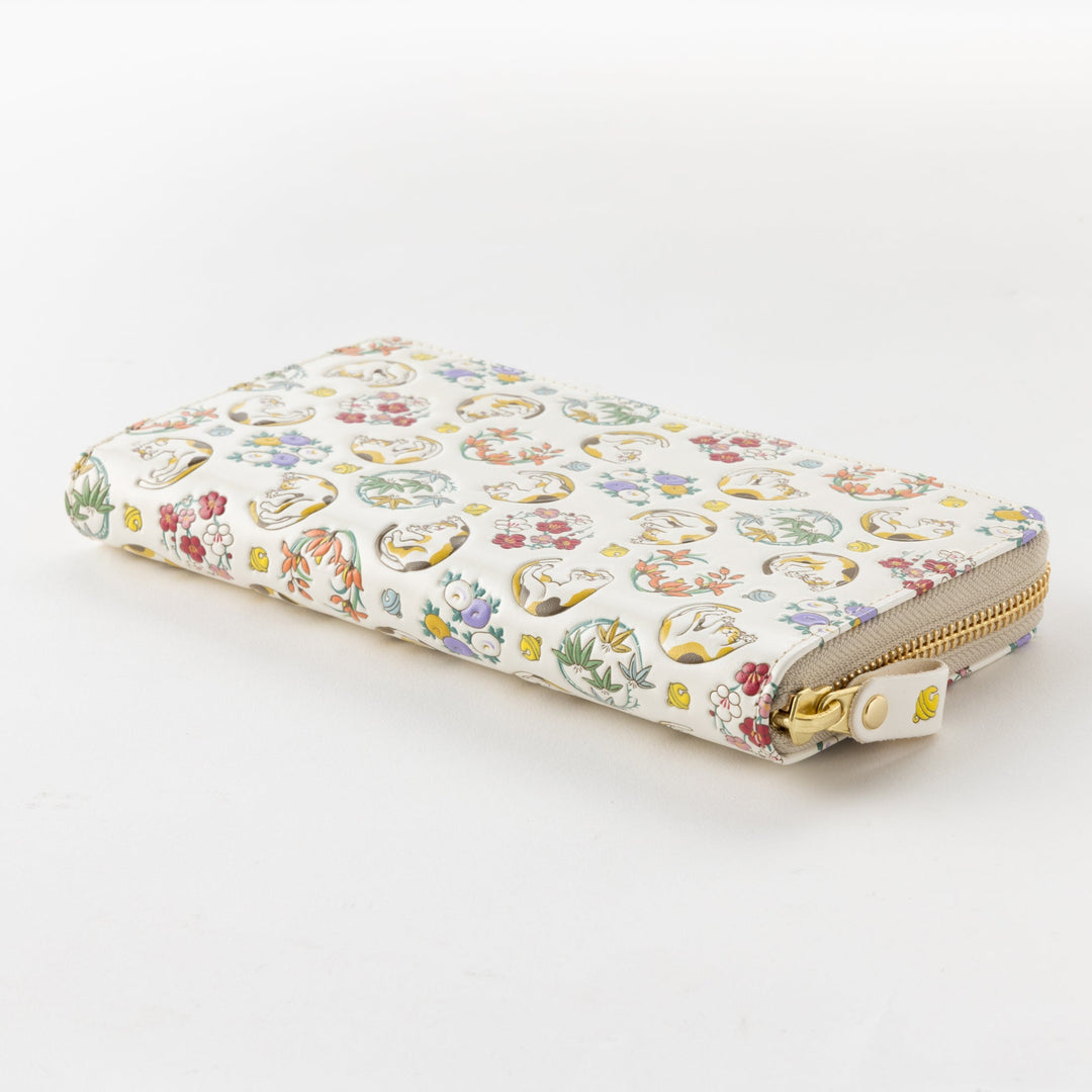 Asakusa Bunko U-shaped Zipper Long Wallet (Cat pattern)